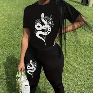 Snake Print Tee Two-piece Set